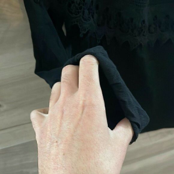 Socialite Womens Black Lace Long Sleeve Off The Shoulder Blouse Top Size Small - Picture 6 of 8